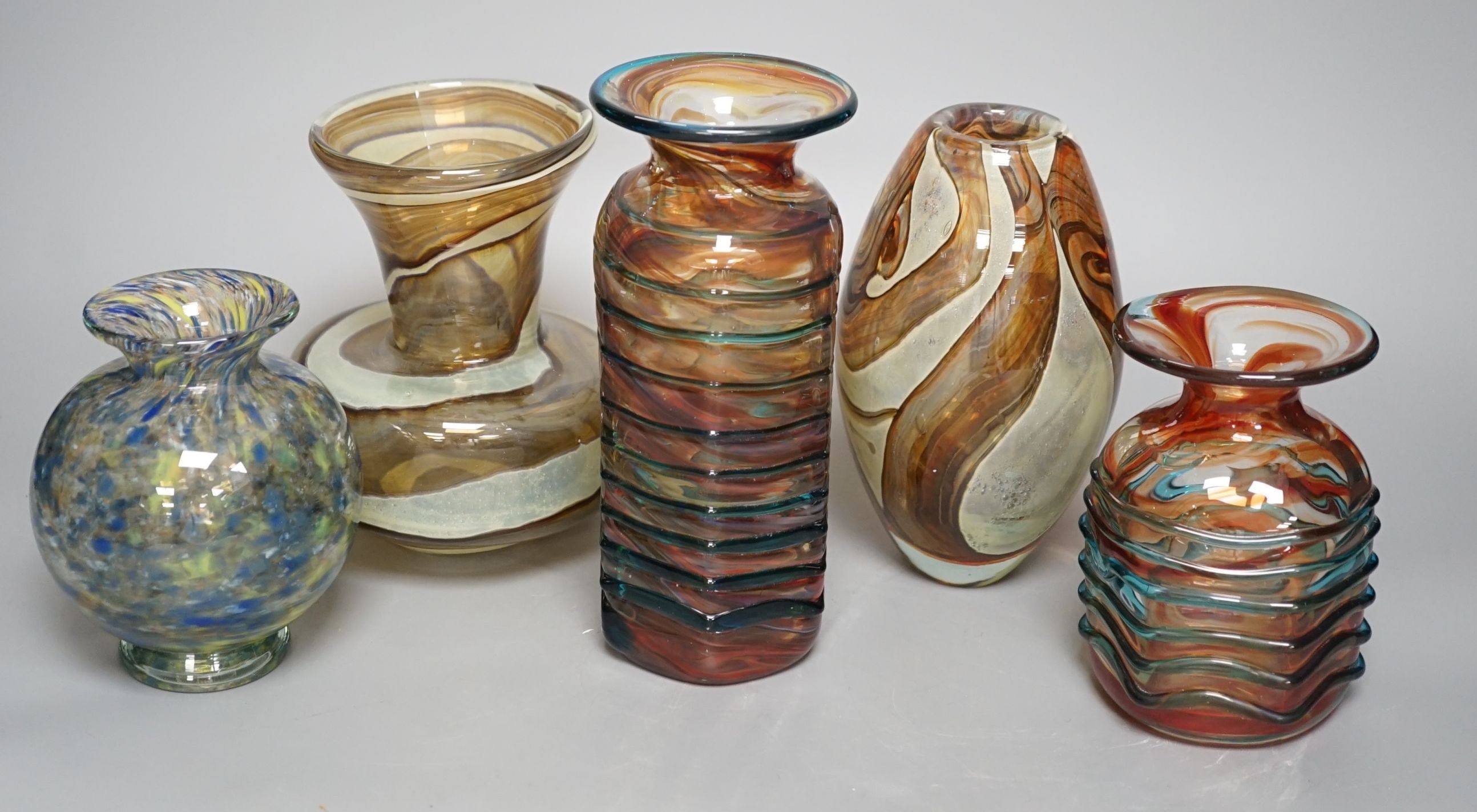 Five Medina art glass vases - tallest 20cm